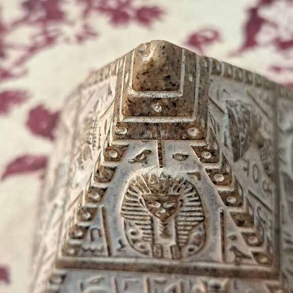 Set of 2 Stone *faux* Egyptian Pyramid Statues for Decor Gold/White Color - Picture 10 of 11